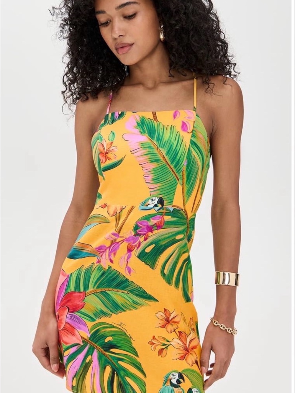 Farm Rio Birds Singing Yellow Mini Dress